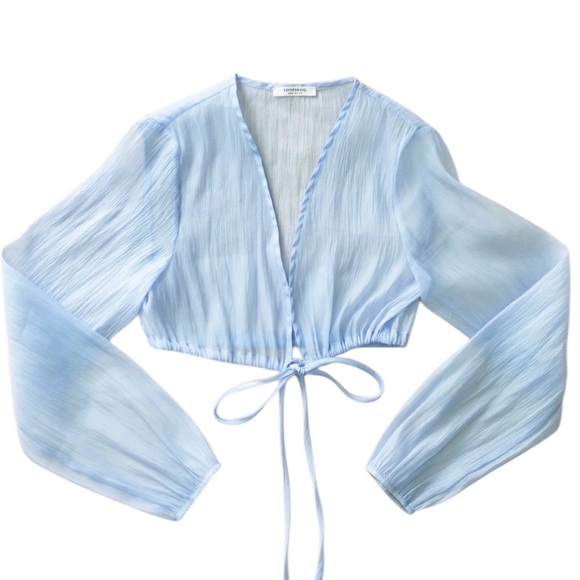 Pepermayo PIETRA sheer crop top in blue size us 8 - Picture 3 of 5